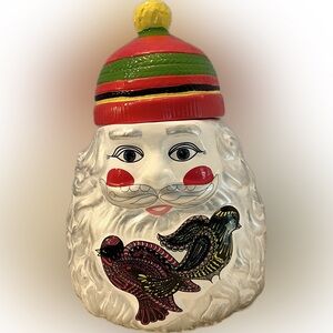 Retired Neiman Marcus Silver Beard Santa with Nesting Birds Christmas Cookie Jar